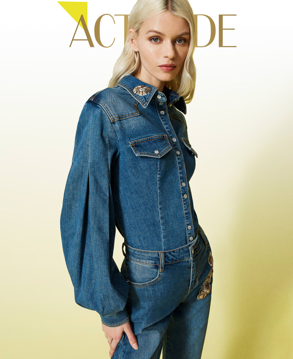 Camisa vaquera con parches bordados Mujer Azul TWINSET Milano