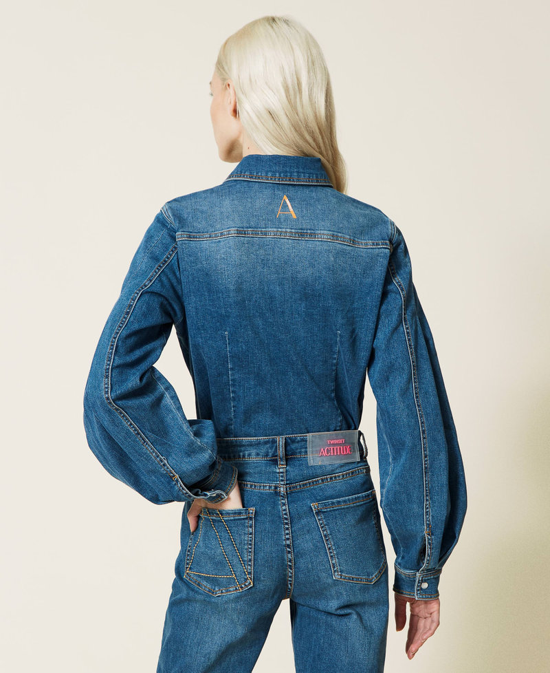 Chemise en jean avec patchs brodés Bleu "Denim Moyen" Femme 221AT234D-05