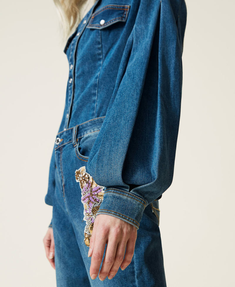 Denim shirt with embroidered patches "Mid Denim" Blue Woman 221AT234D-07