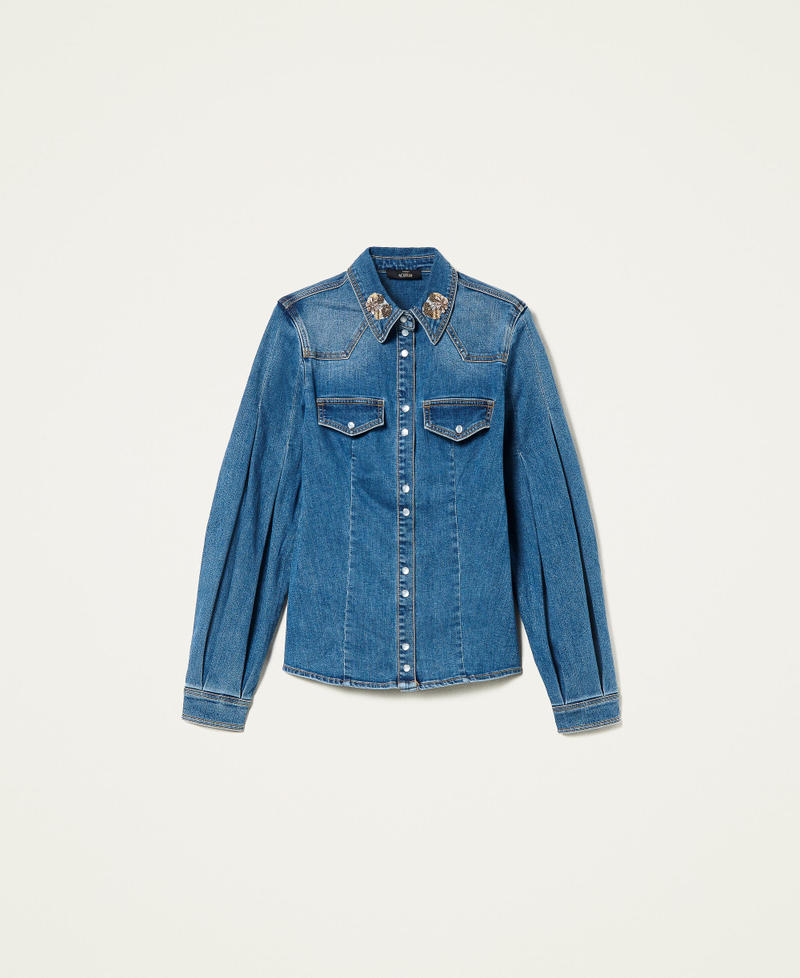 Camicia in jeans con patch ricamati Blu "Denim Medio" Donna 221AT234D-0S