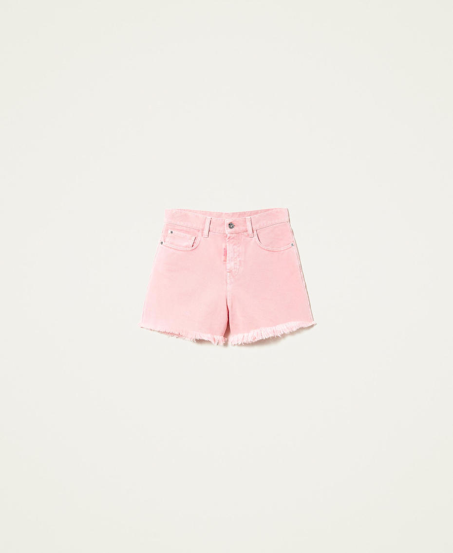 Shorts aus Bull-Denim mit Fransen am Beinabschluss „Hot Pink“-Rosa Frau 221AT2366-0S
