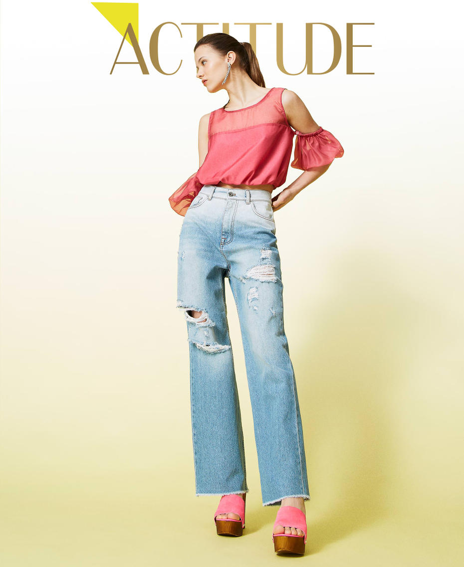 Fadeout jeans with rips Faded Denim Woman 221AT238C-01
