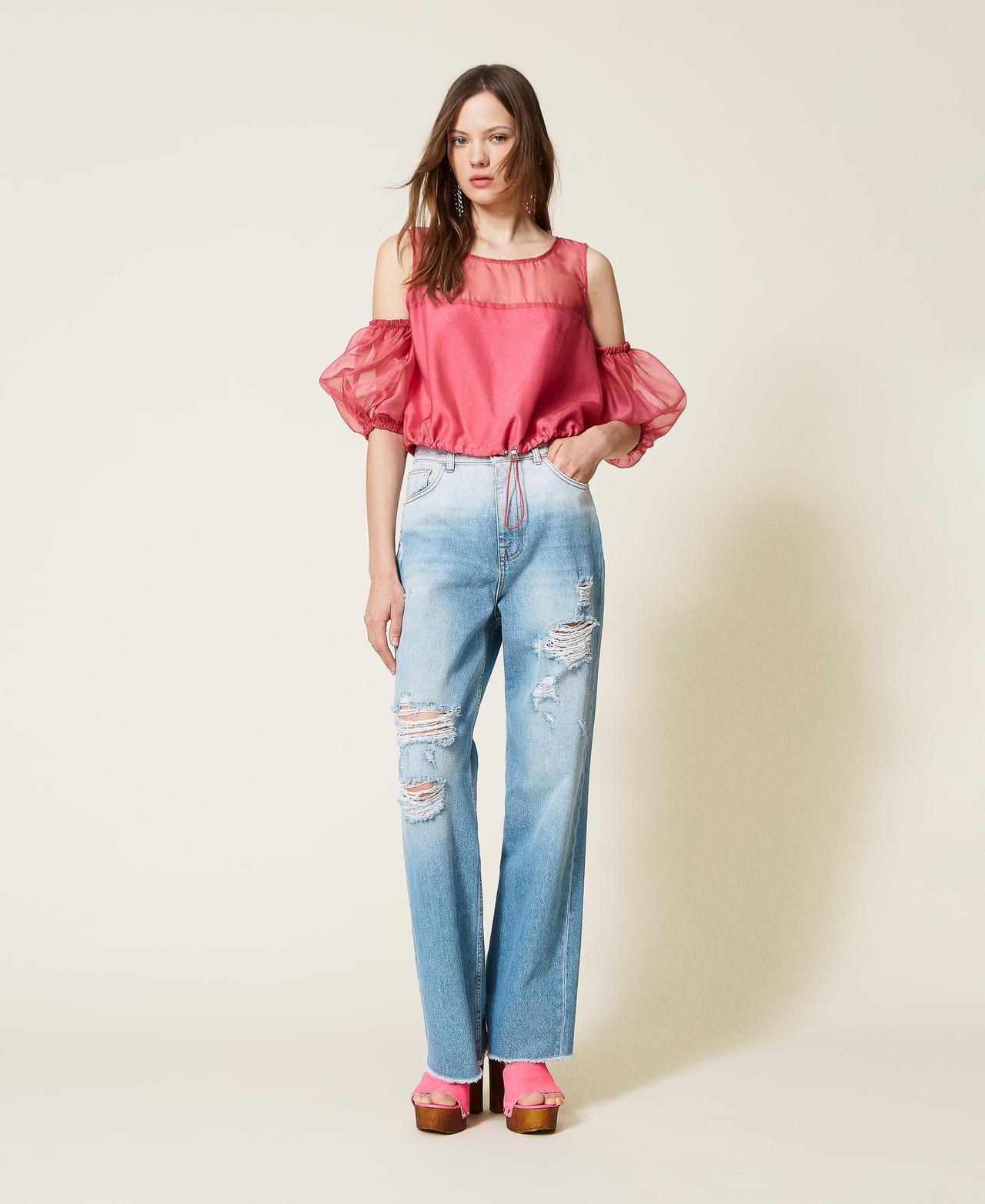 Fadeout jeans with rips Faded Denim Woman 221AT238C-02