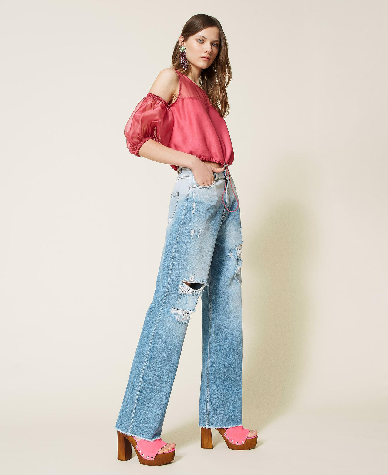 Fadeout jeans with rips Faded Denim Woman 221AT238C-03
