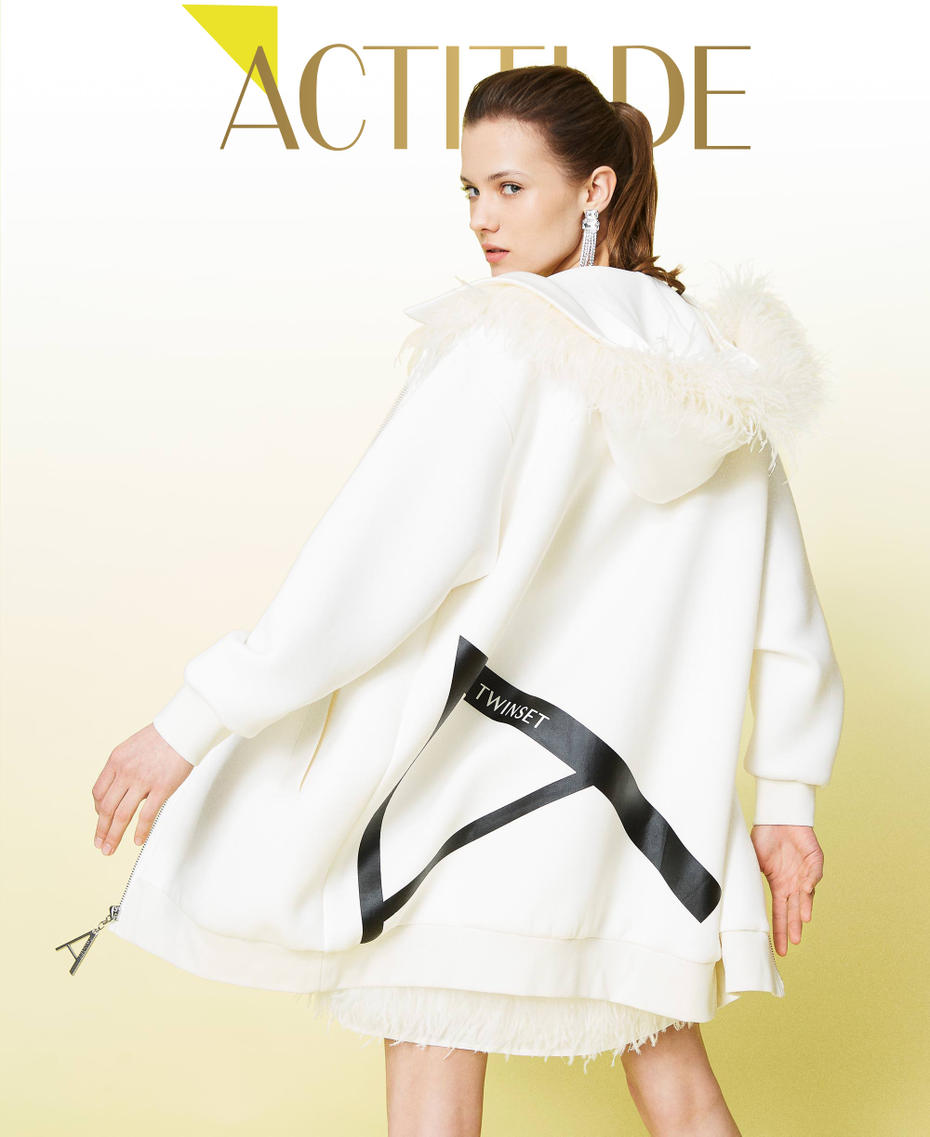 Scuba jacket with feathers White Gardenia Woman 221AT2393_00224_01