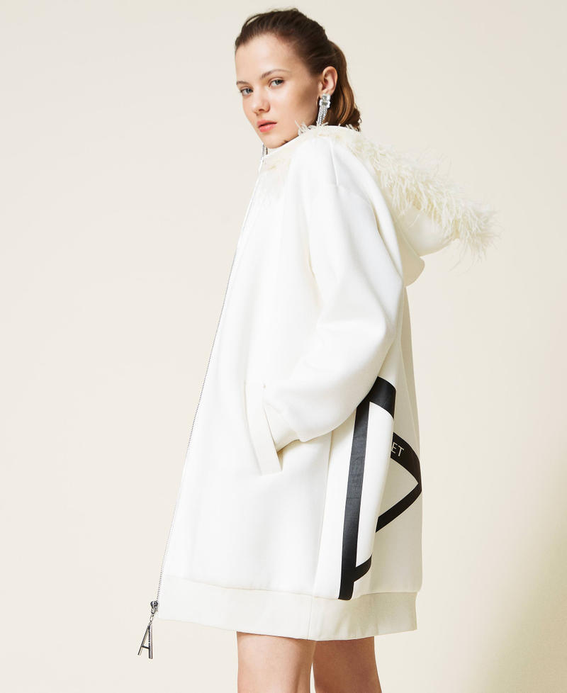 Scuba jacket with feathers White Gardenia Woman 221AT2393_00224_03