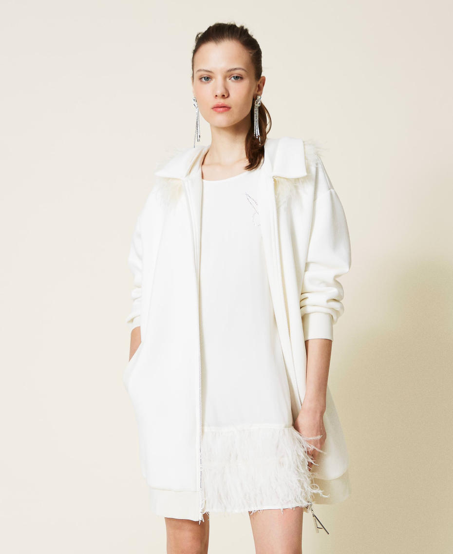 Scuba jacket with feathers White Gardenia Woman 221AT2393_00224_04