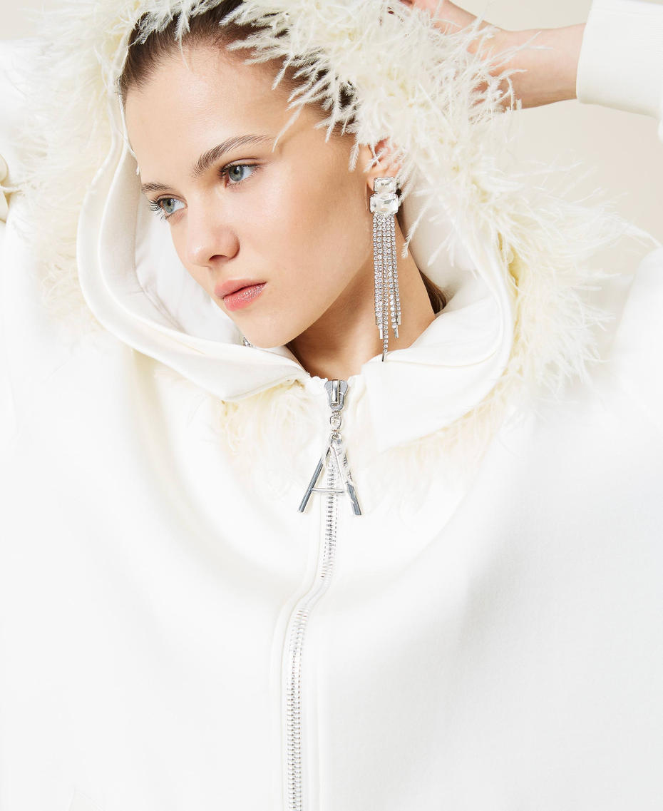 Scuba jacket with feathers White Gardenia Woman 221AT2393_00224_06