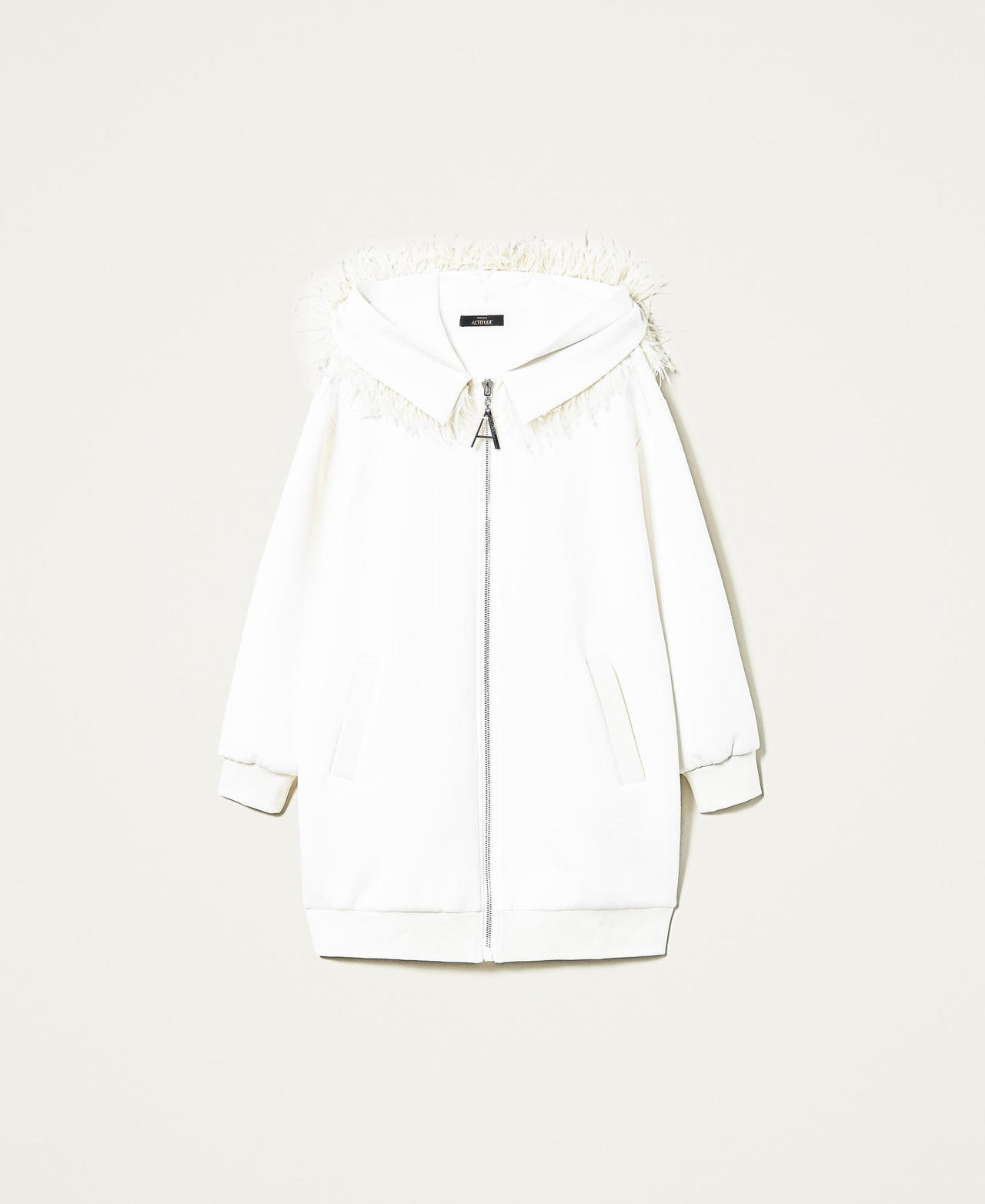Scuba jacket with feathers White Gardenia Woman 221AT2393_00224_0S