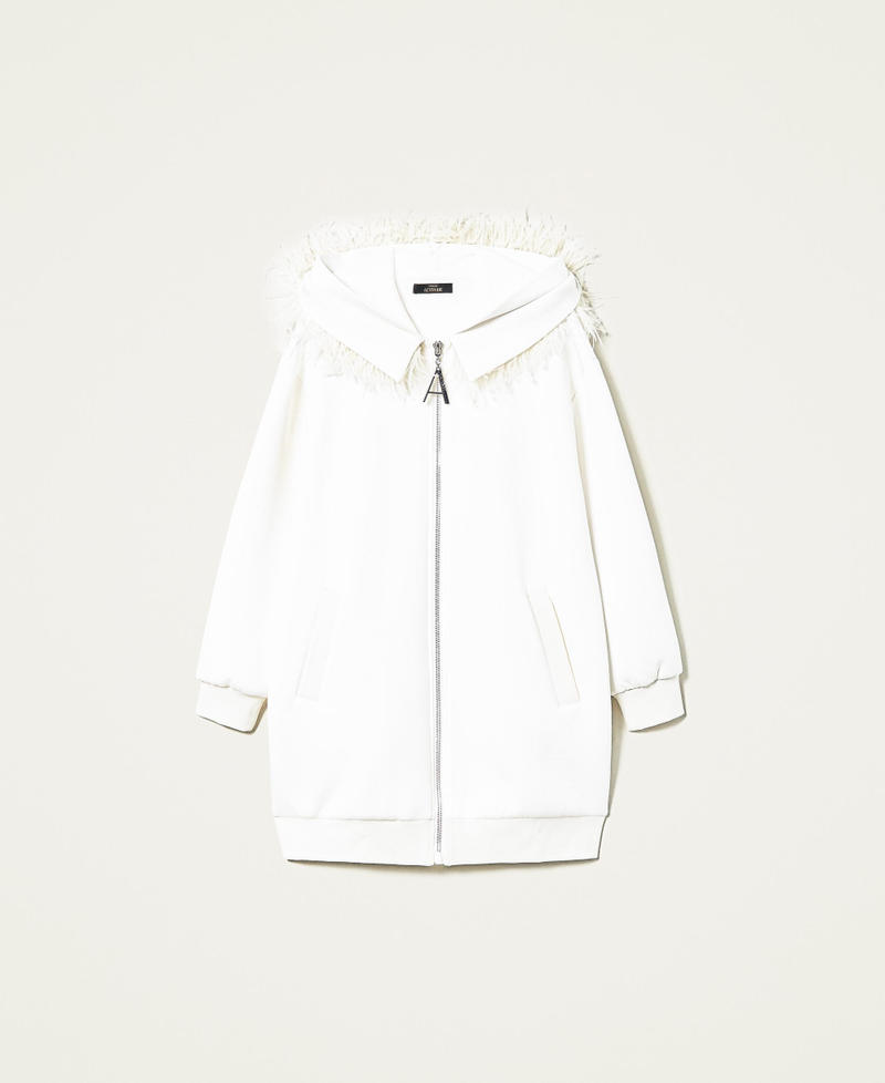 Scuba jacket with feathers White Gardenia Woman 221AT2393_00224_0S