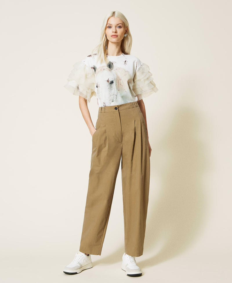 Pantalón de tela con algodón orgánico Marrón "Rustic" Mujer 221AT2402-02