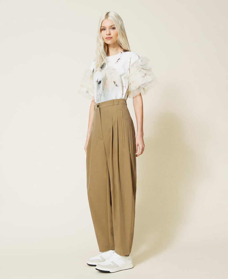 Pantaloni in tela con cotone organico Marrone "Rustic" Donna 221AT2402-03