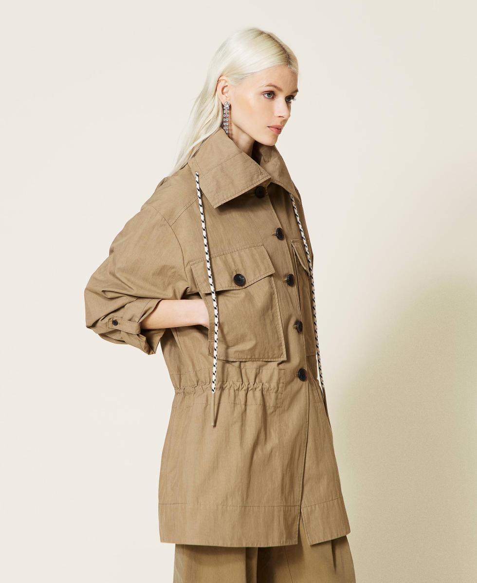 Organic cotton canvas parka coat Woman, Brown | TWINSET Milano