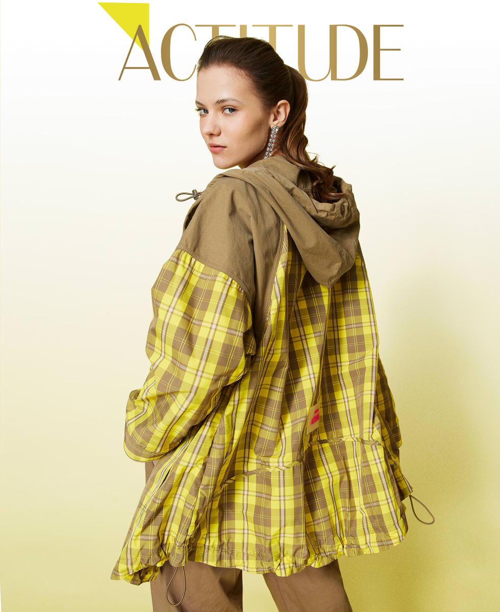Taffeta parka coat with check pattern