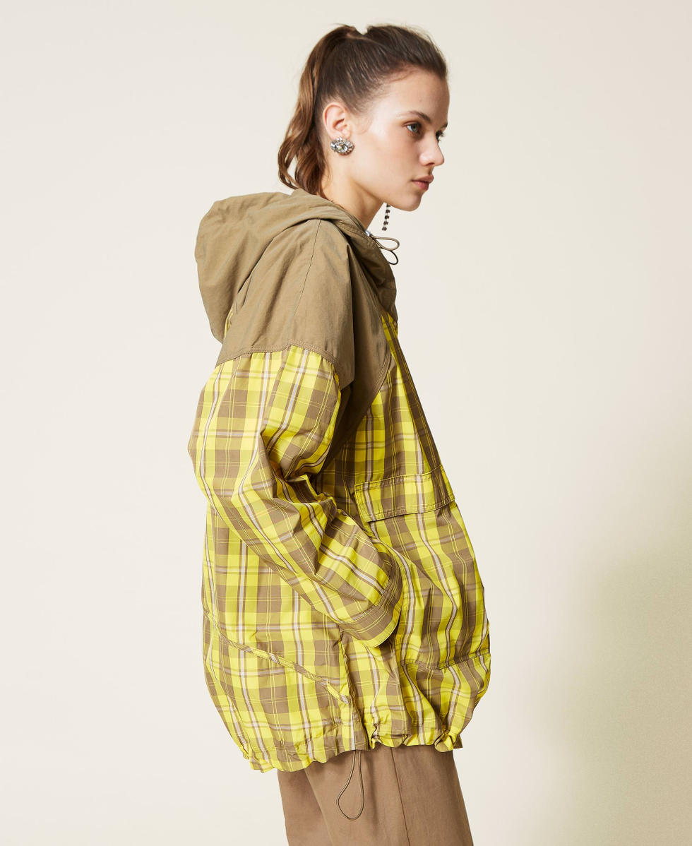 Taffeta parka coat with check pattern