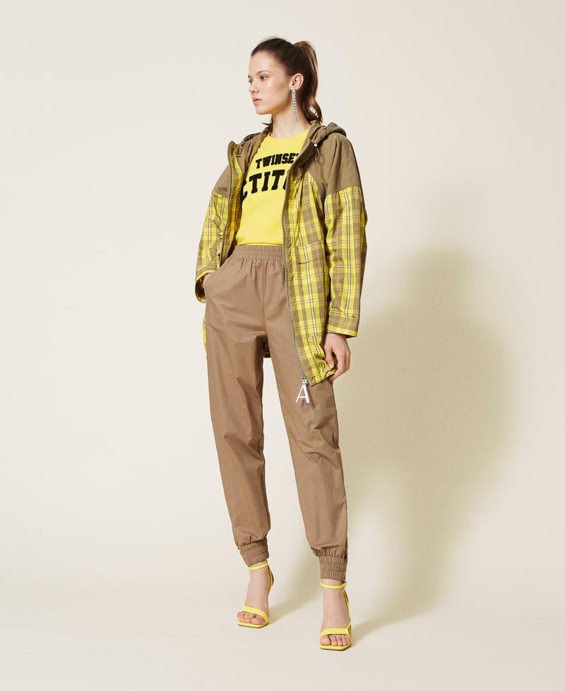 Taffeta parka coat with check pattern