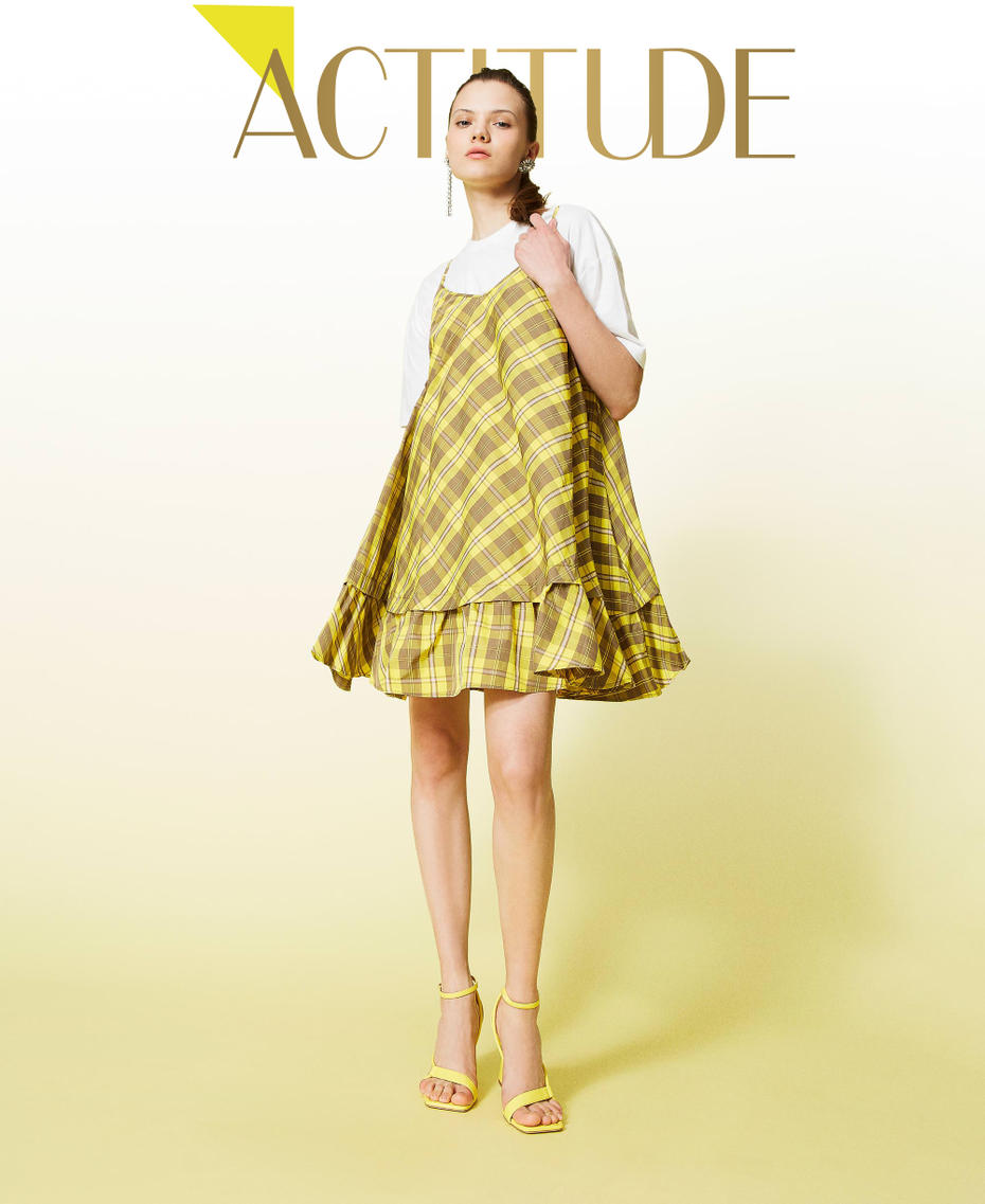 Taffeta dress with check pattern