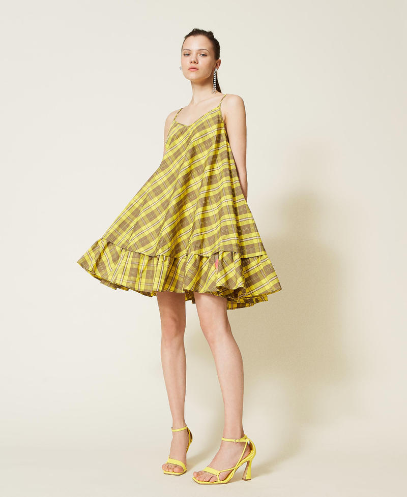Taffeta dress with check pattern