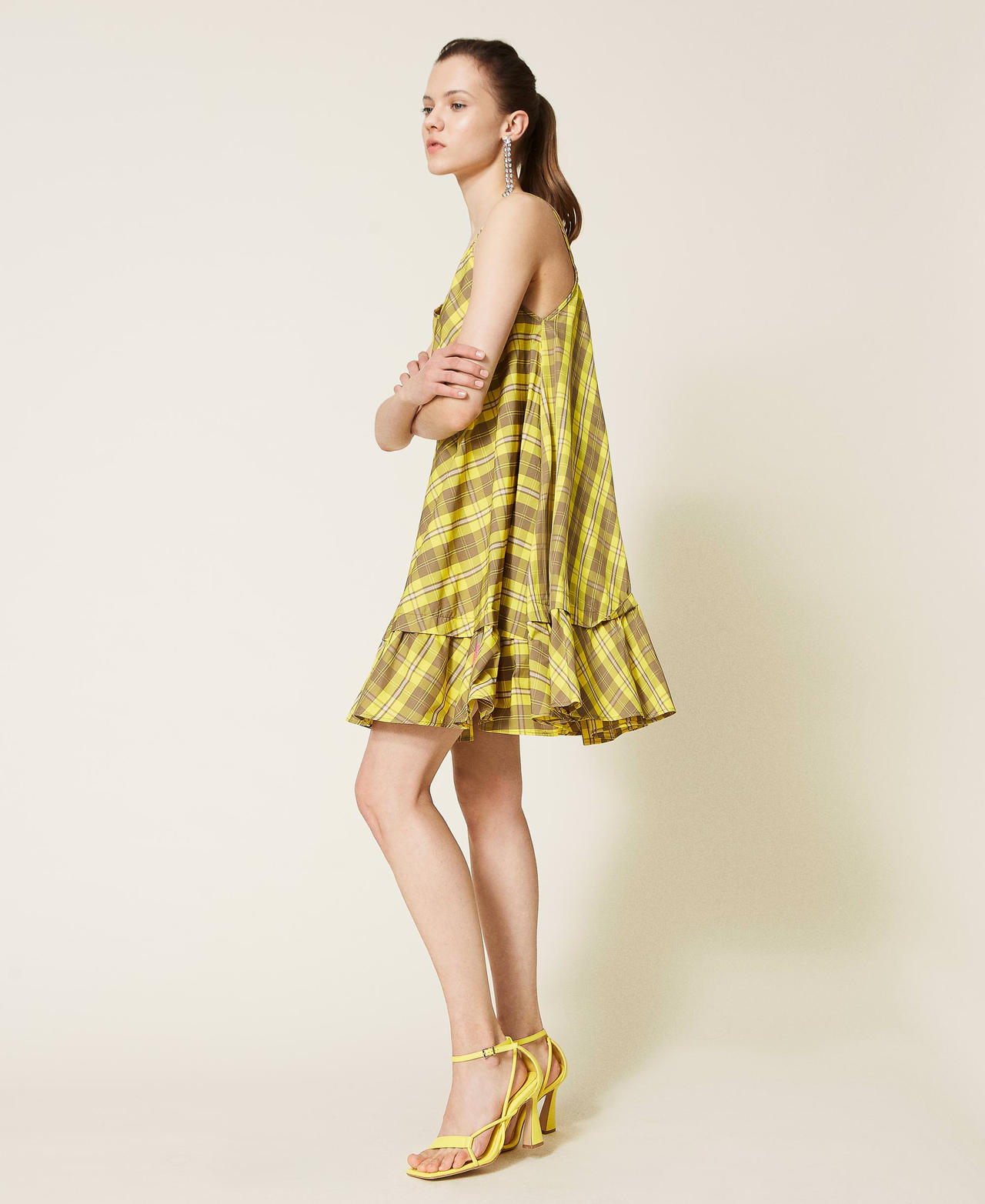 Taffeta dress with check pattern