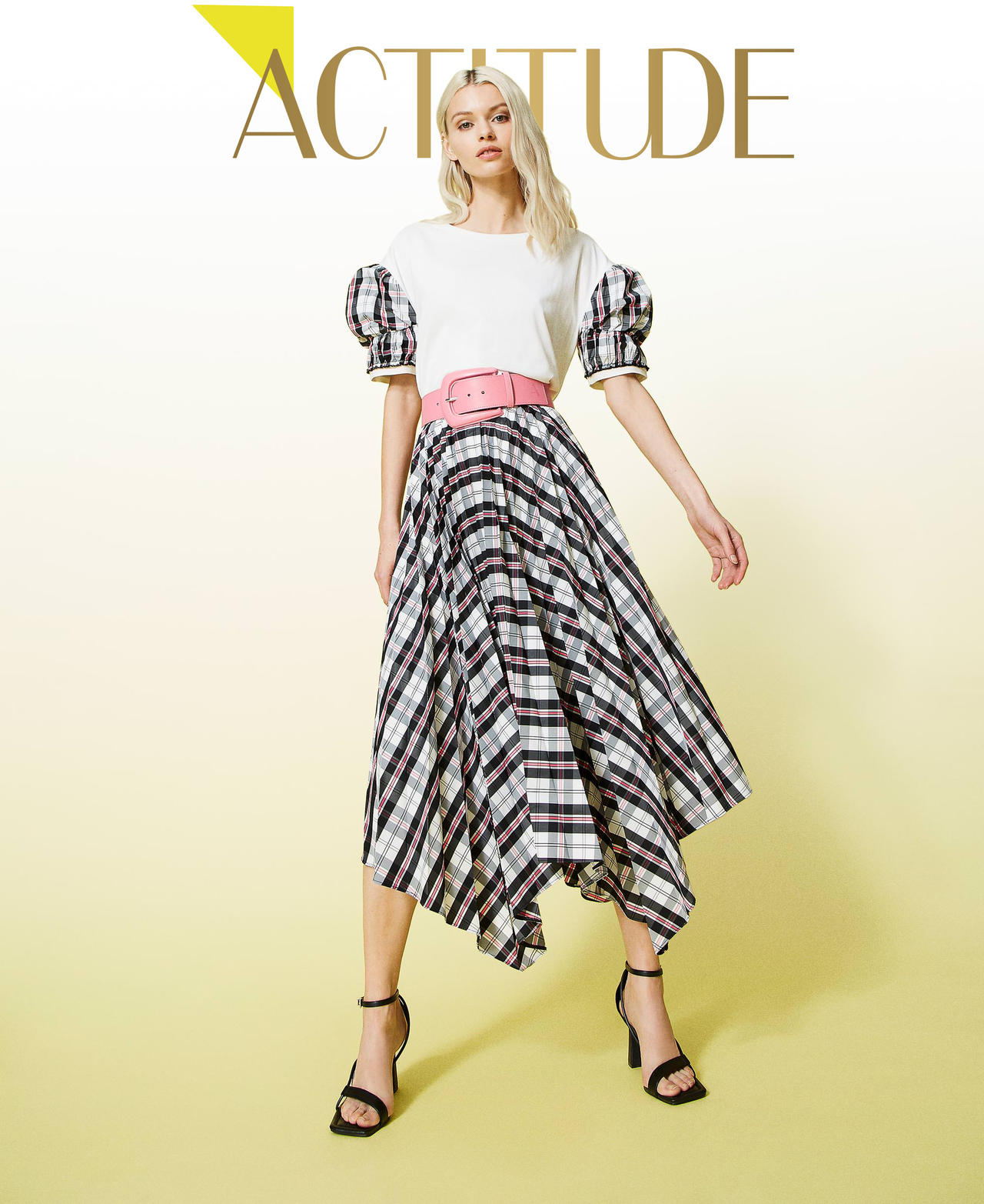 Taffeta skirt with check pattern Woman, Black | TWINSET Milano