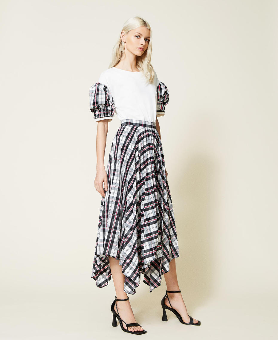 Taffeta skirt with check pattern Gardenia White Checks Woman 221AT2412-03