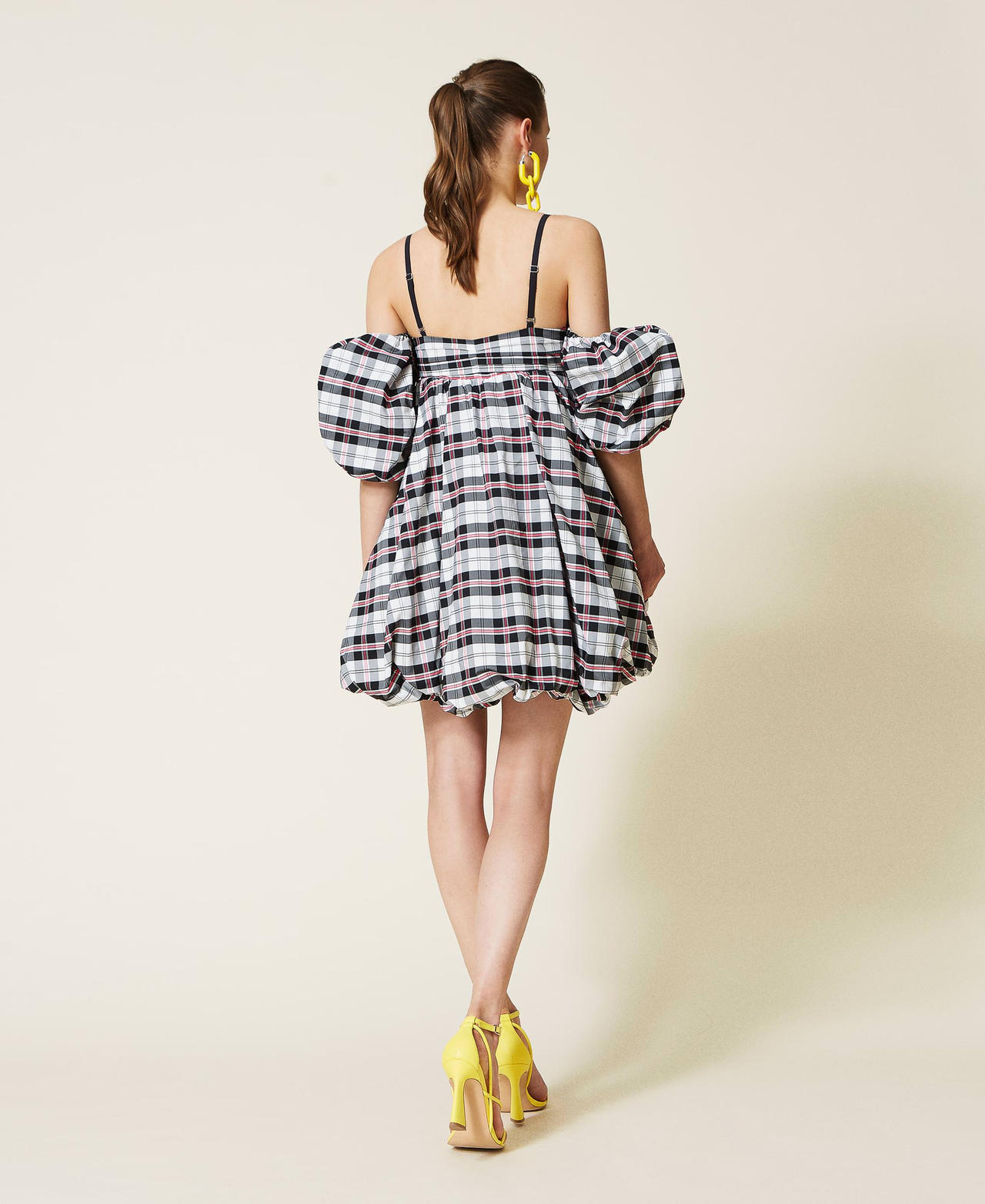 Robe ballon en taffetas &agrave; carreaux