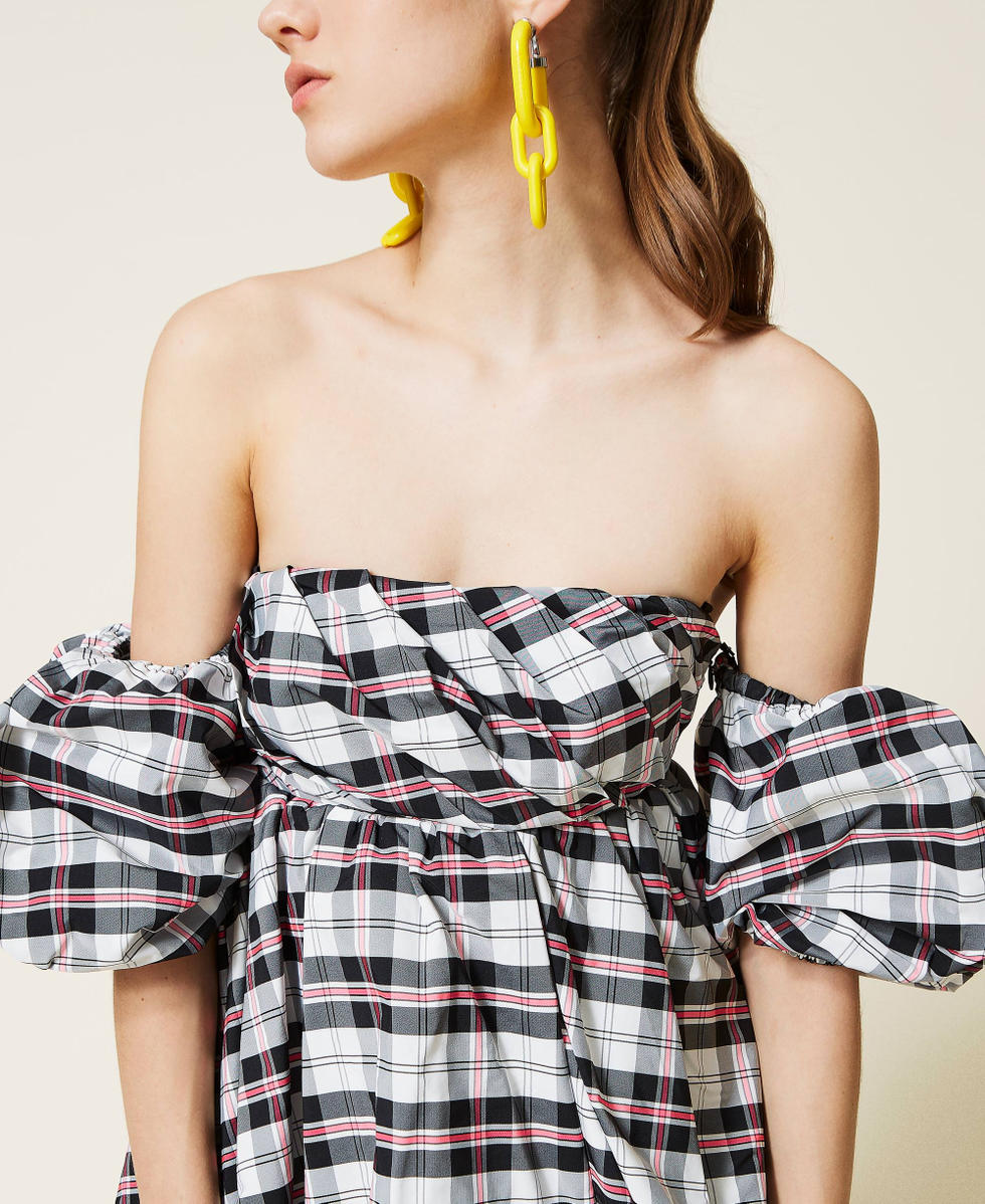 Kariertes Ballonkleid aus Taft
