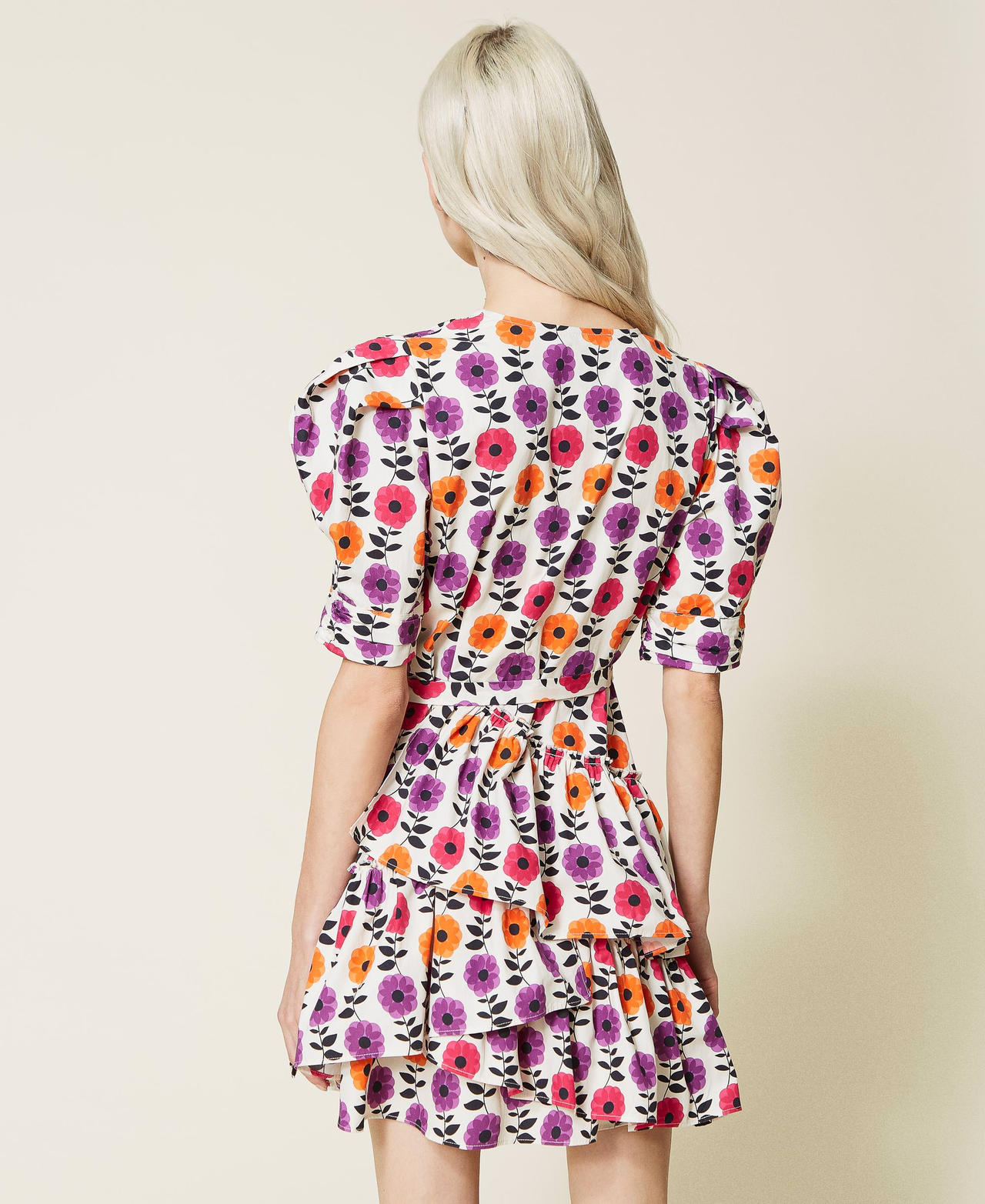 Printed poplin wrap-around dress "Flower Stripes” Print Woman 221AT2442-03
