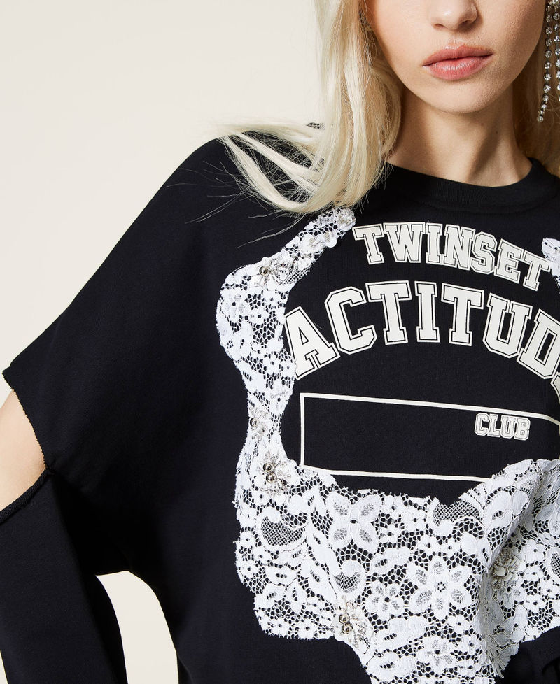Sweatshirt mit Cut-outs, Logo und Spitze