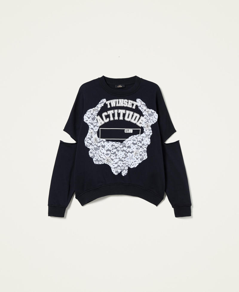 Cut-out sweatshirt with logo and lace Black Woman 221AT2470-0S