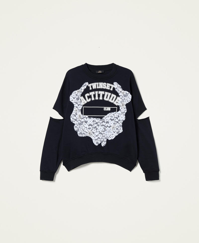 Sweatshirt mit Cut-outs, Logo und Spitze