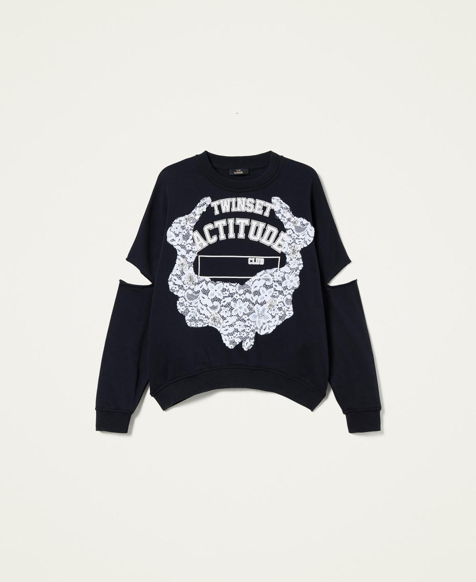Sweatshirt mit Cut-outs, Logo und Spitze