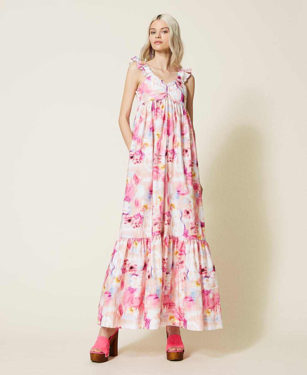Robe longue en popeline florale