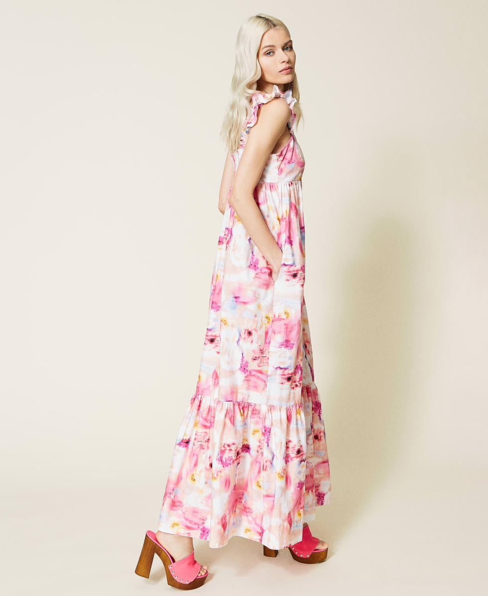 Robe longue en popeline florale