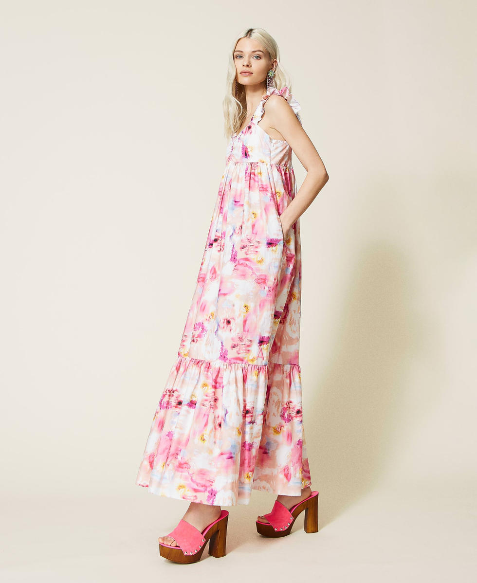 Robe longue en popeline florale