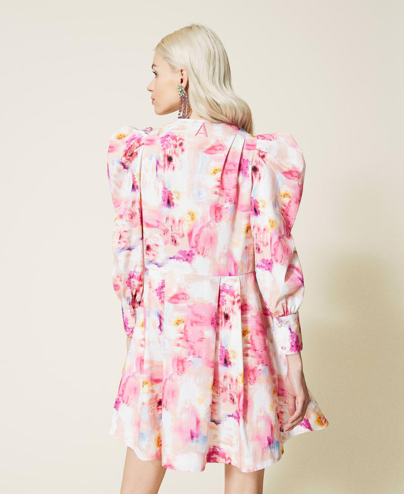 Kleid aus Popeline mit Blumendessin Schattierungen von „Hot Pink“-Rosa Frau 221AT2481-04