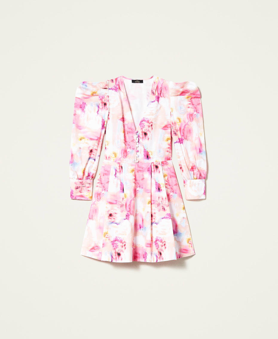 Kleid aus Popeline mit Blumendessin Schattierungen von „Hot Pink“-Rosa Frau 221AT2481-0S