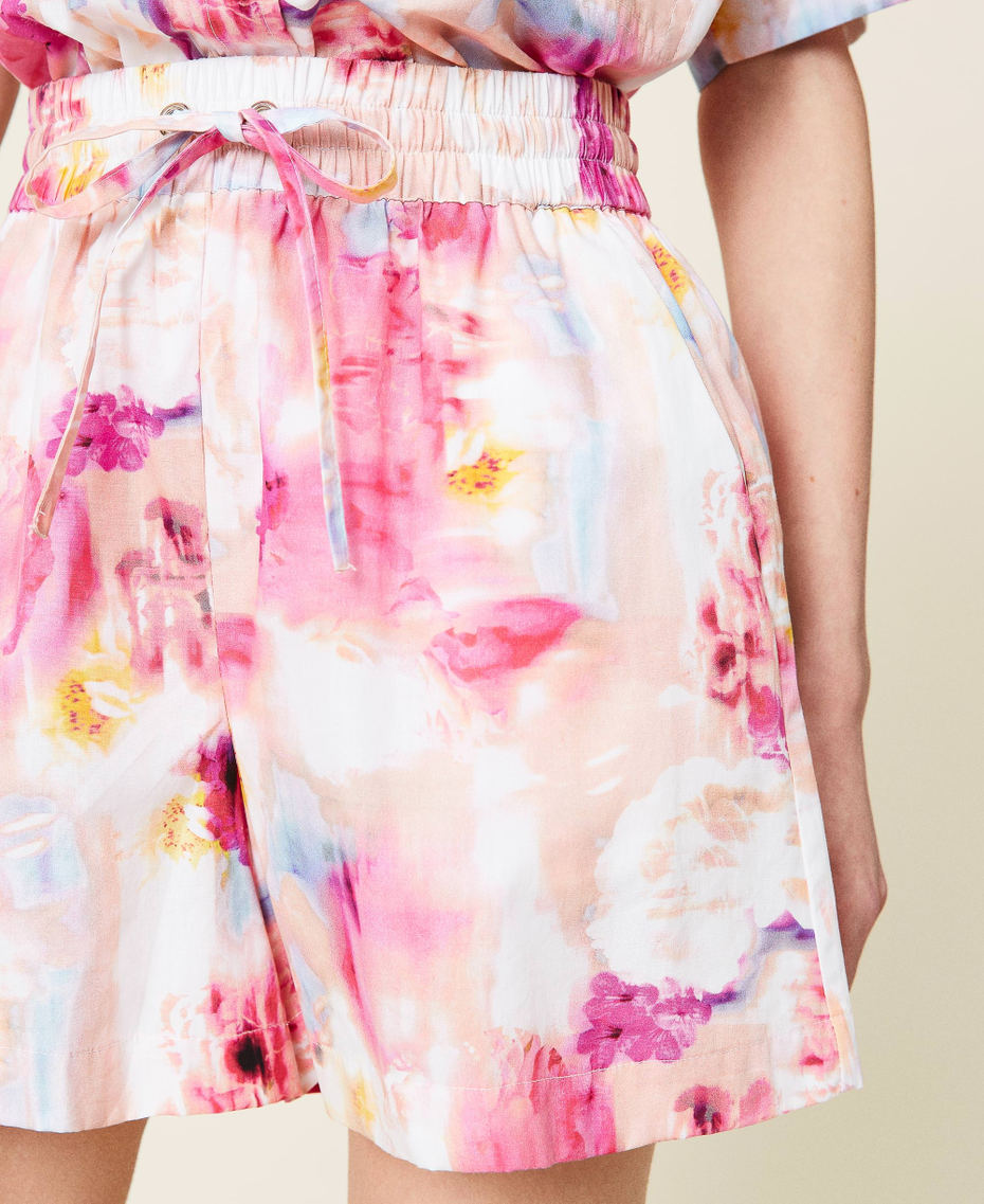Shorts aus Popeline mit Blumendessin Schattierungen von „Hot Pink“-Rosa Frau 221AT2484-05