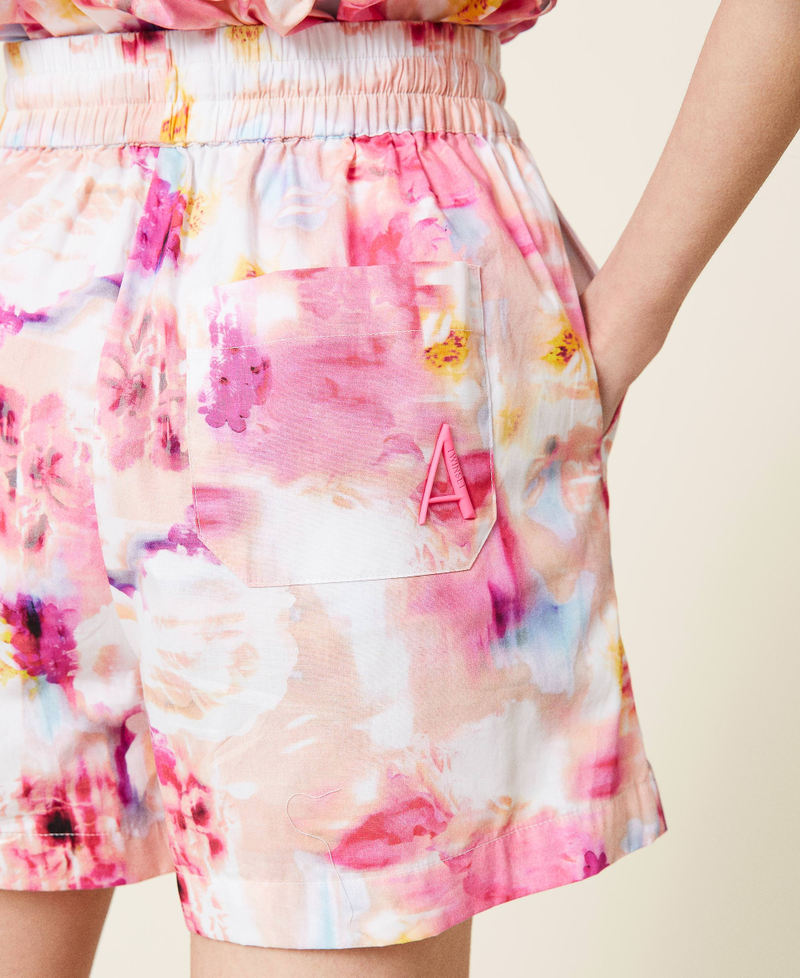Shorts aus Popeline mit Blumendessin Schattierungen von „Hot Pink“-Rosa Frau 221AT2484-06