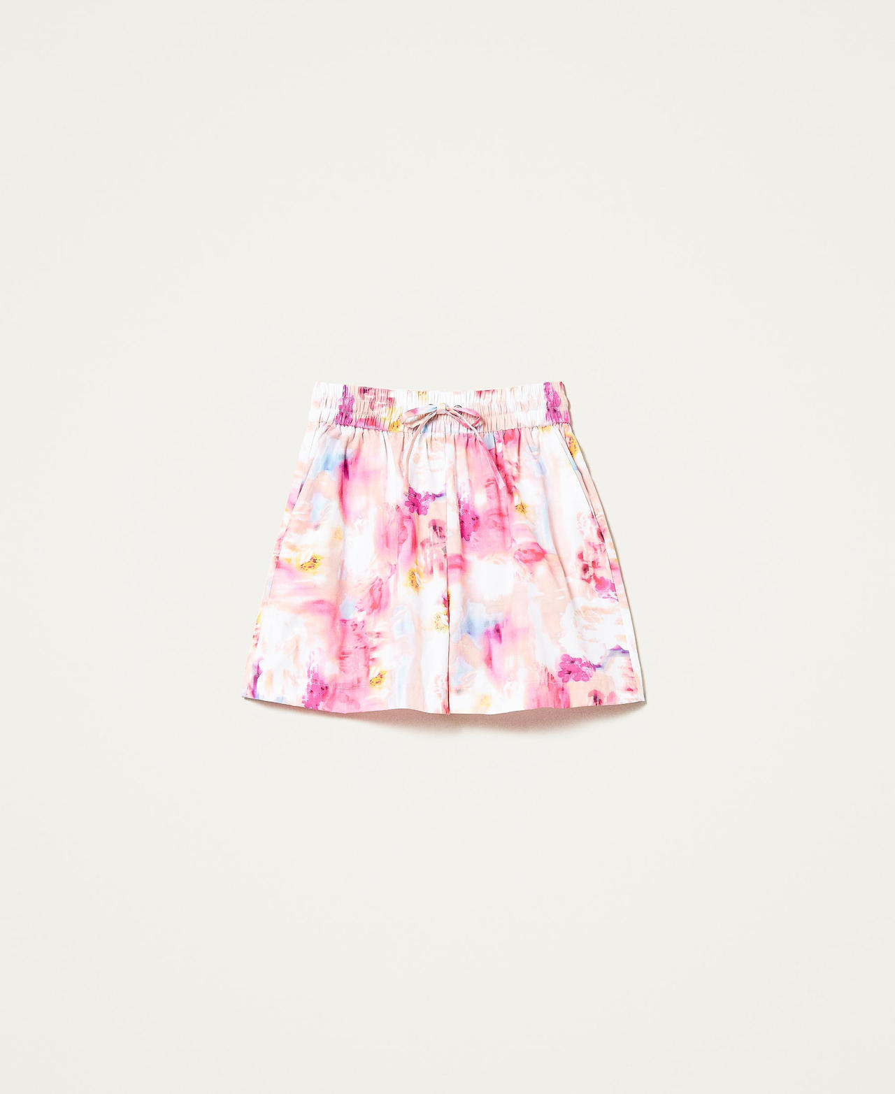 Shorts aus Popeline mit Blumendessin Schattierungen von „Hot Pink“-Rosa Frau 221AT2484-0S