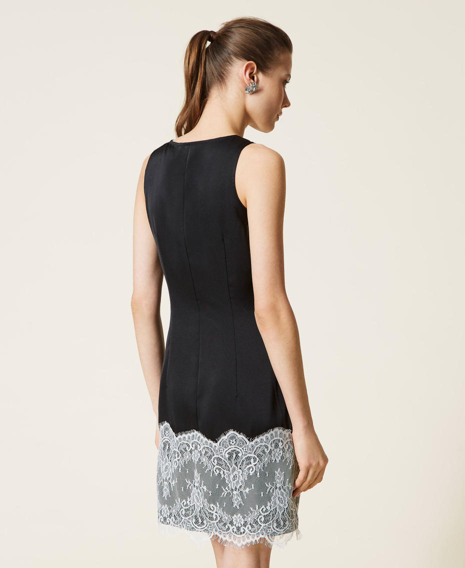 Twill and lace dress Two-tone Black / Pale Cream Woman 221AT2490-04