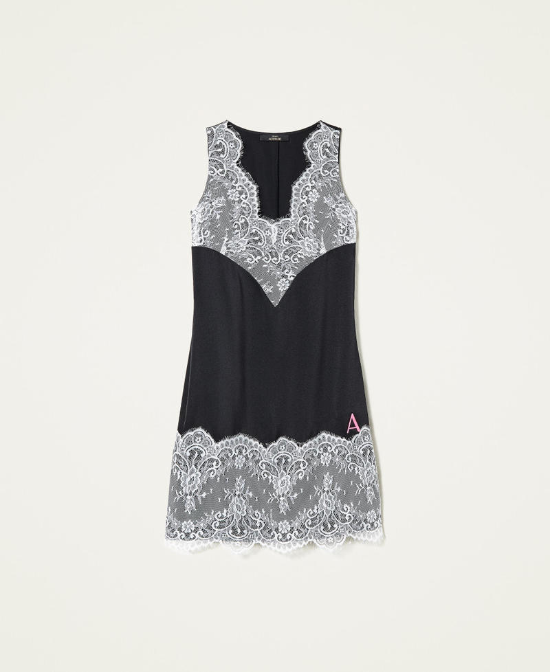 Abito in twill e pizzo