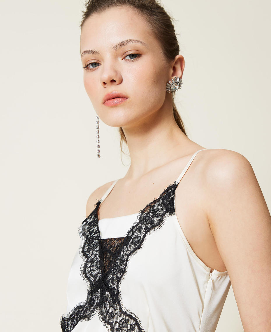 Twill and lace top Two-tone Chantilly / Black Woman 221AT2491-05