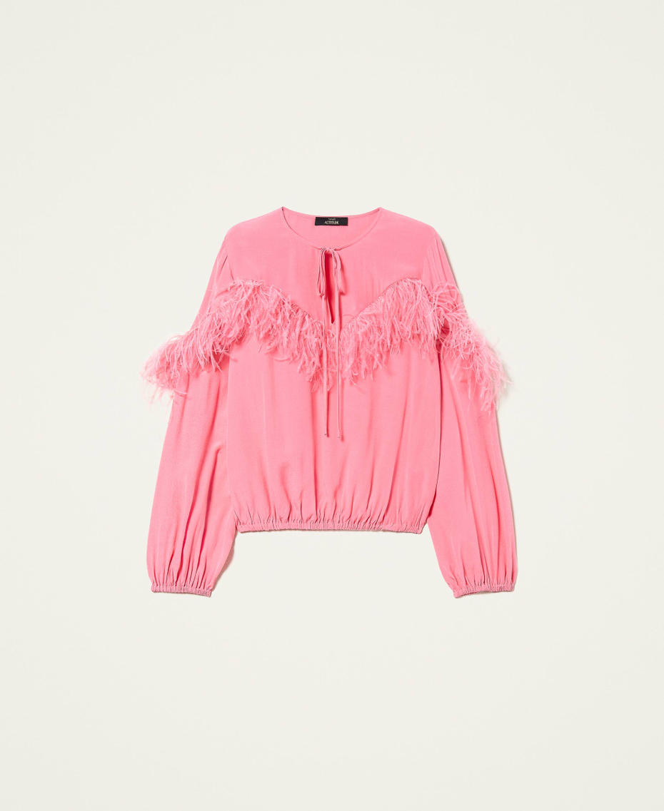Bluse aus Cr&ecirc;pe de Chine mit Federn