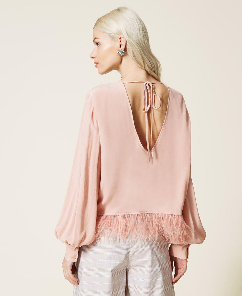 Crêpe de Chine blouse with feathers Pink Pearl Woman 221AT2502-04