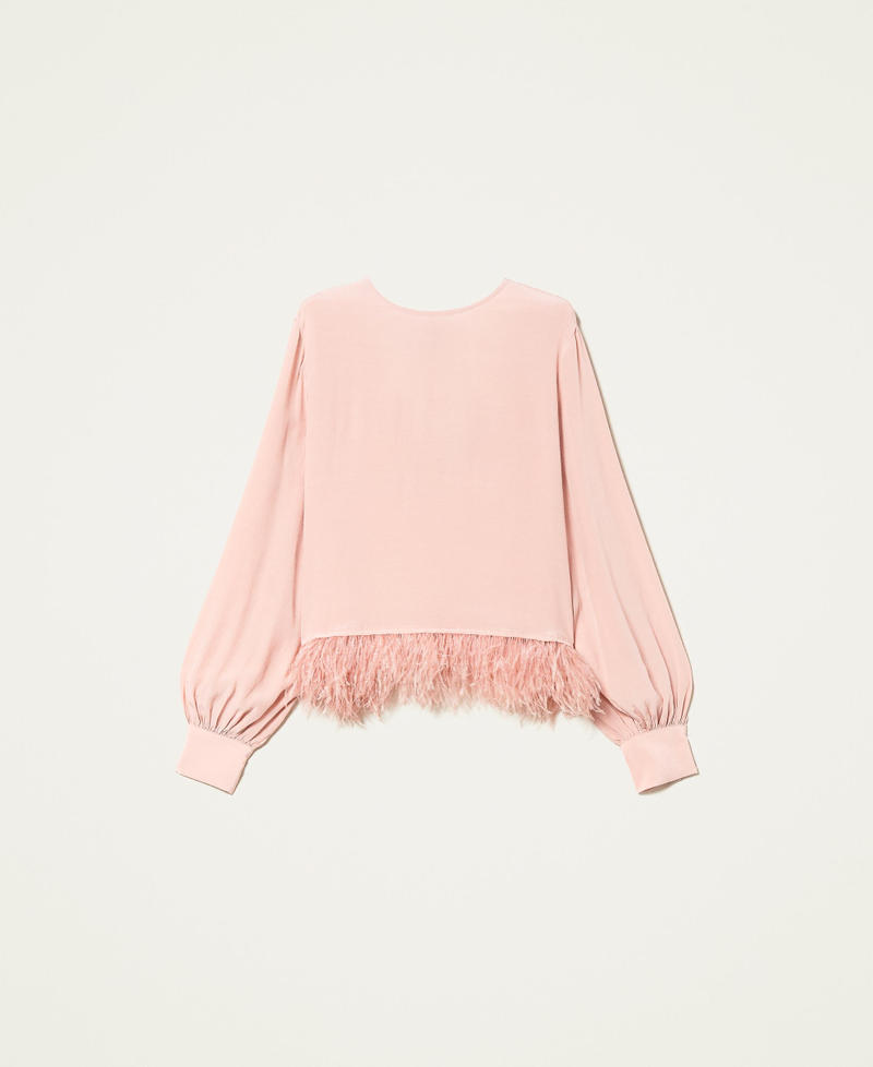Crêpe de Chine blouse with feathers Pink Pearl Woman 221AT2502-0S