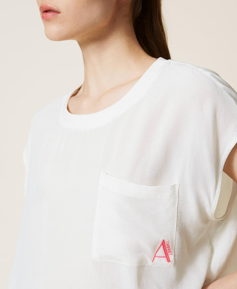 Блузка из крепдешина с логотипом Белый Гардения женщина 221AT2505-04