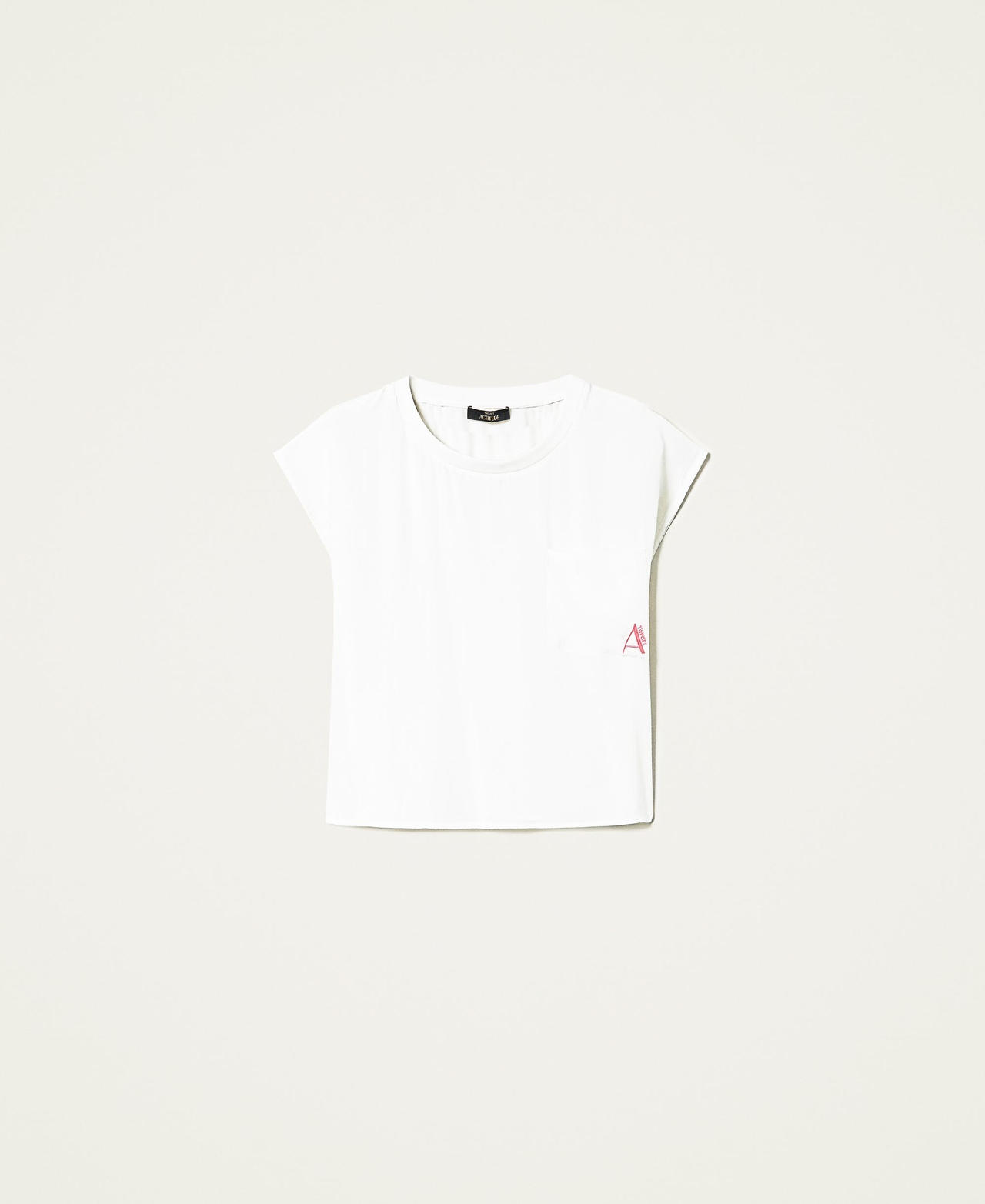 Blusa in crêpe de Chine con logo Bianco Gardenia Donna 221AT2505-0S