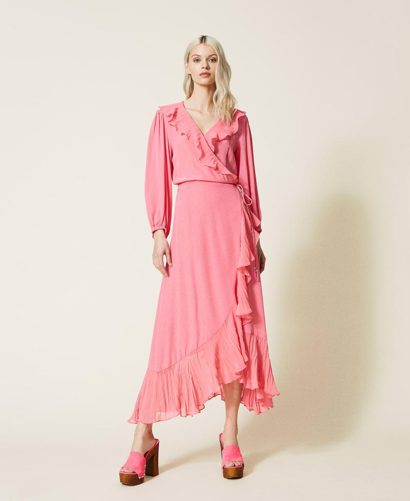 Robe longue en crêpe de Chine Rose « Hot Pink » Femme 221AT2506-02