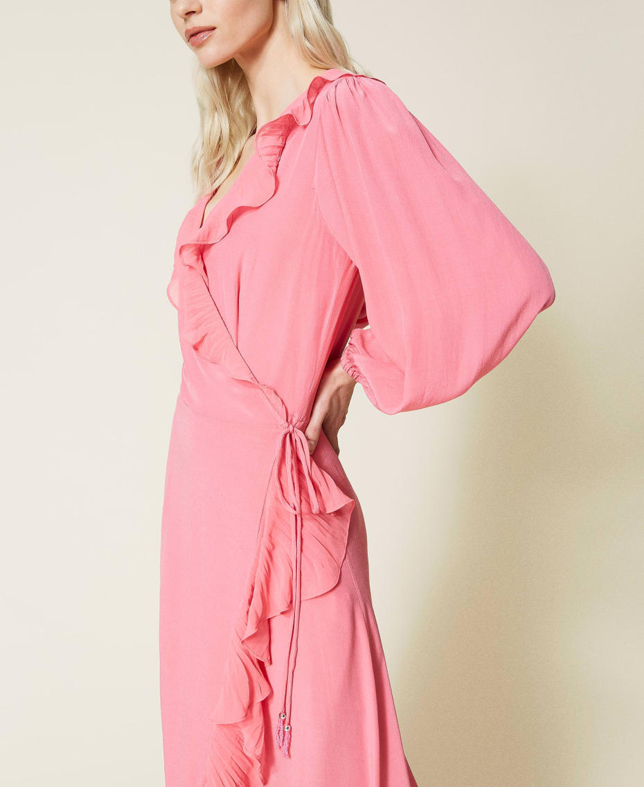 Robe longue en crêpe de Chine Rose « Hot Pink » Femme 221AT2506-04